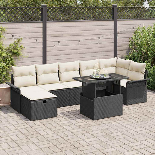 Set Divano da Giardino con cuscino 8 pcs Nero Poly Rattan