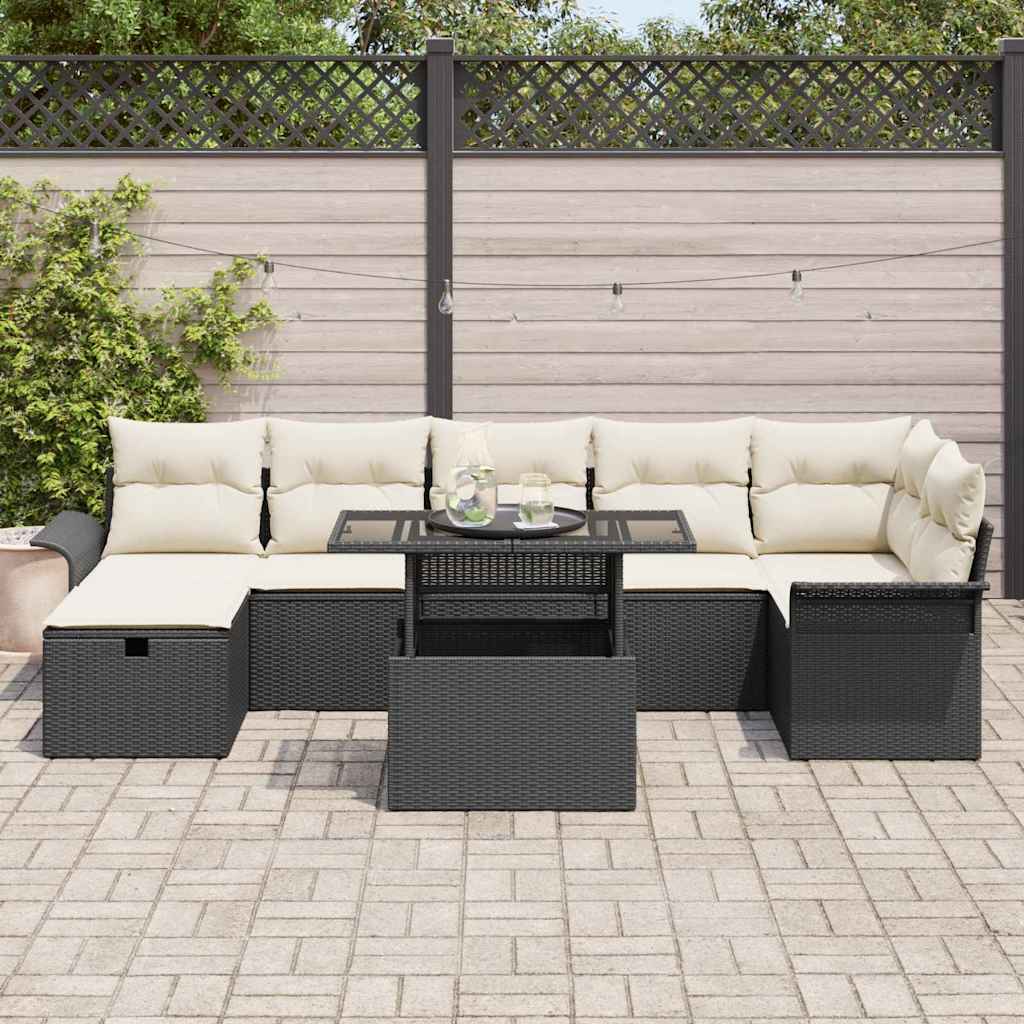 Set Divano da Giardino con cuscino 8 pcs Nero Poly Rattan