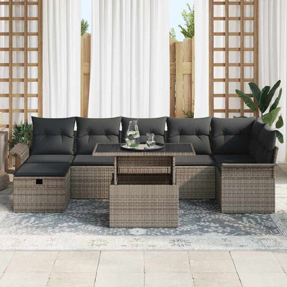 Set Divano da Giardino con cuscino 8 pcs Grigio Poly Rattan