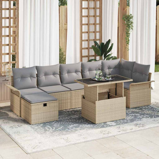 Set Divano da Giardino con cuscino 8 pcs Beige Poly Rattan - homemem39