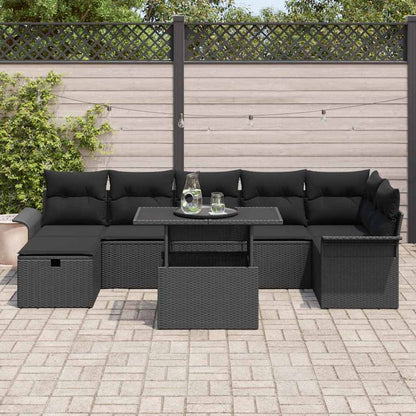 Set Divano da Giardino con cuscino 8 pcs Nero Poly Rattan | homemem39