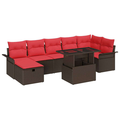 Set Divano da Giardino con cuscino 8 pcs Marrone Poly Rattan | homemem39