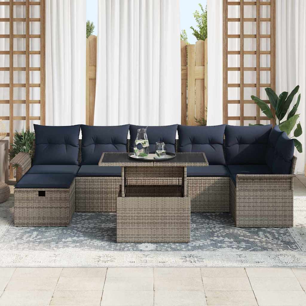 Set Divano da Giardino con cuscino 8 pcs Grigio Poly Rattan | homemem39