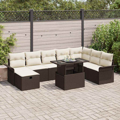 Set Divano da Giardino con cuscino 9 pcs Marrone Poly Rattan - homemem39