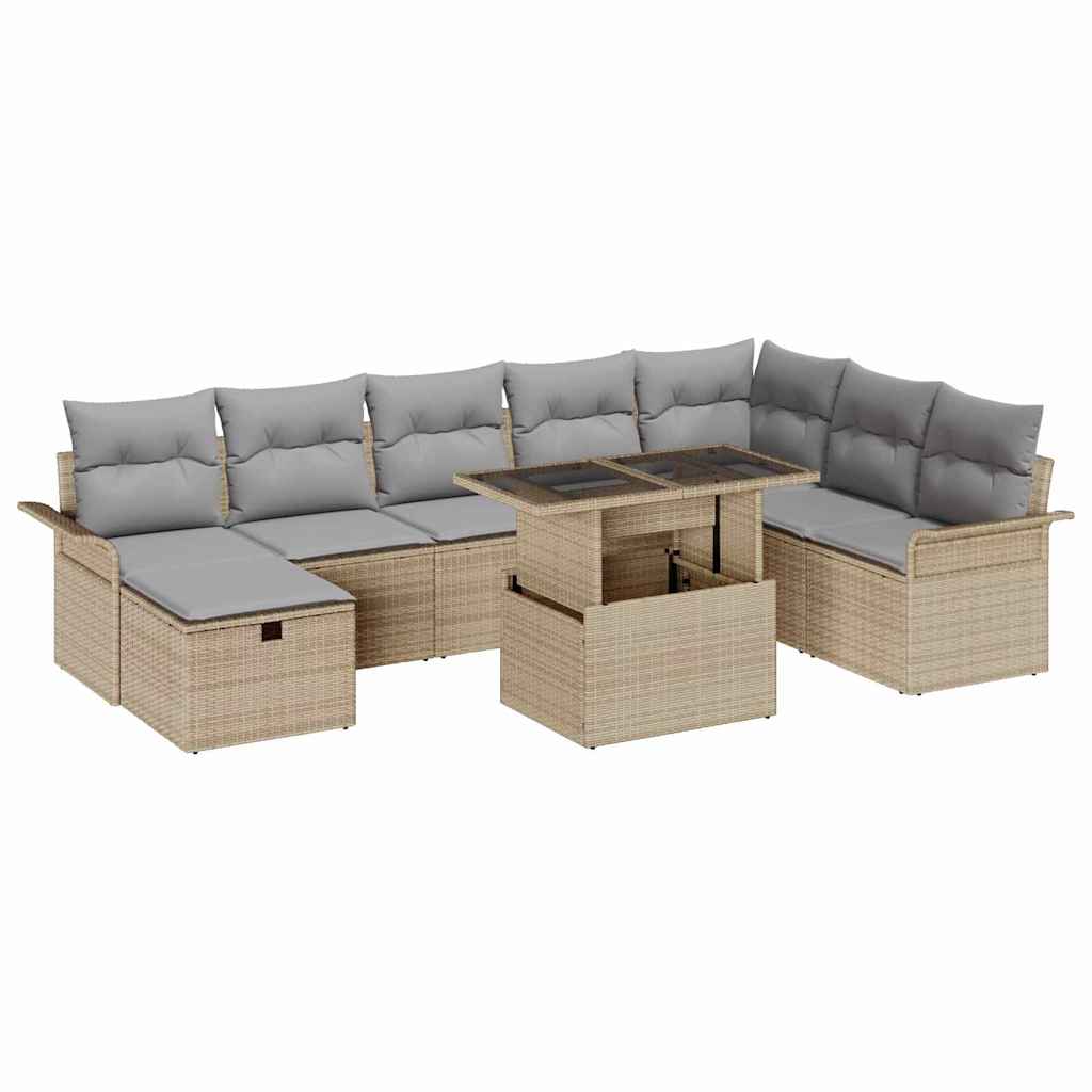 Set Divano da Giardino con cuscino 9 pcs Beige Poly Rattan - homemem39