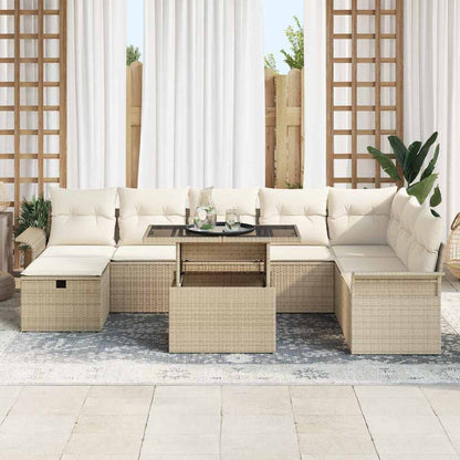Set Divano da Giardino con cuscino 9 pcs Beige Poly Rattan