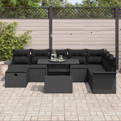 Set Divano da Giardino con cuscino 9 pcs Nero Poly Rattan | homemem39