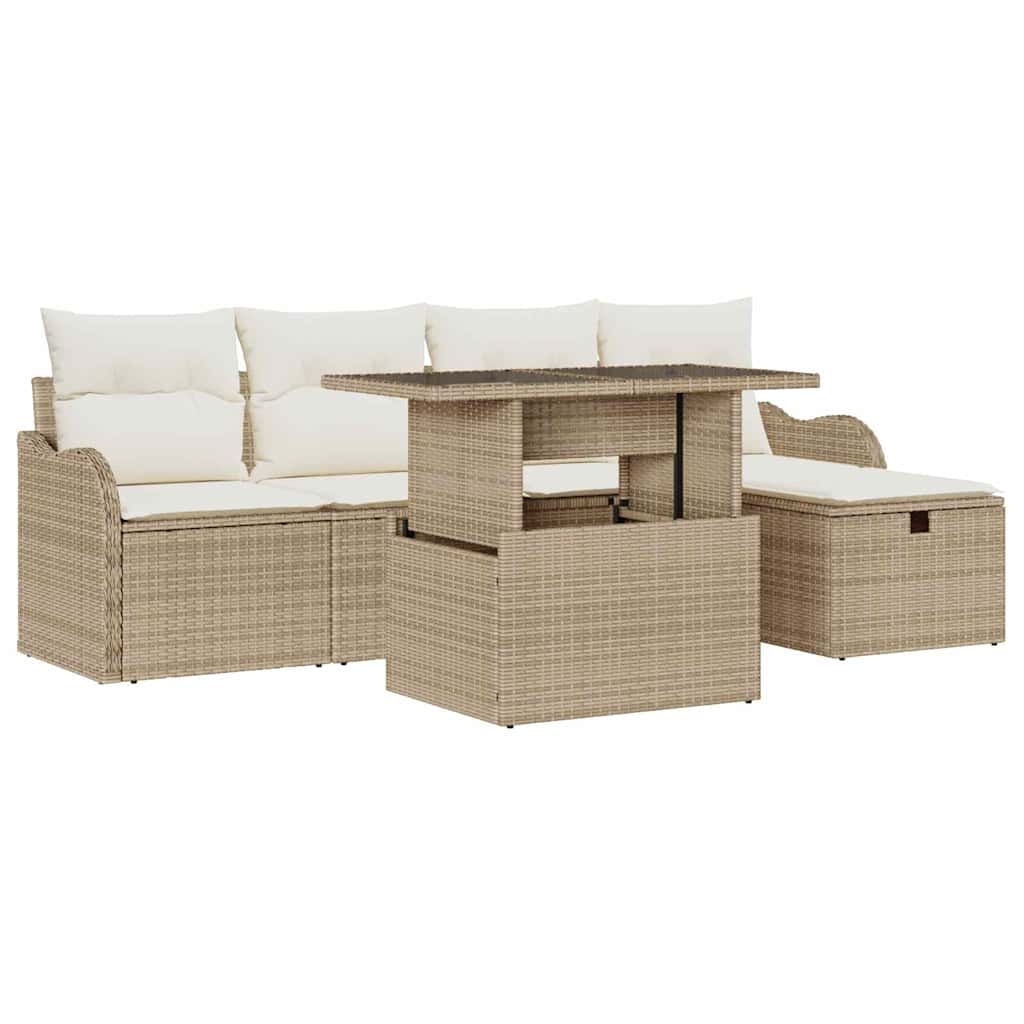 Set Divano da Giardino con cuscino 6 pcs Beige Poly Rattan - homemem39