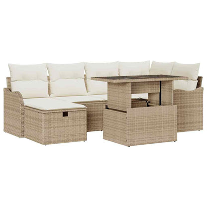 Set Divano da Giardino con cuscino 7 pcs Beige Poly Rattan - homemem39