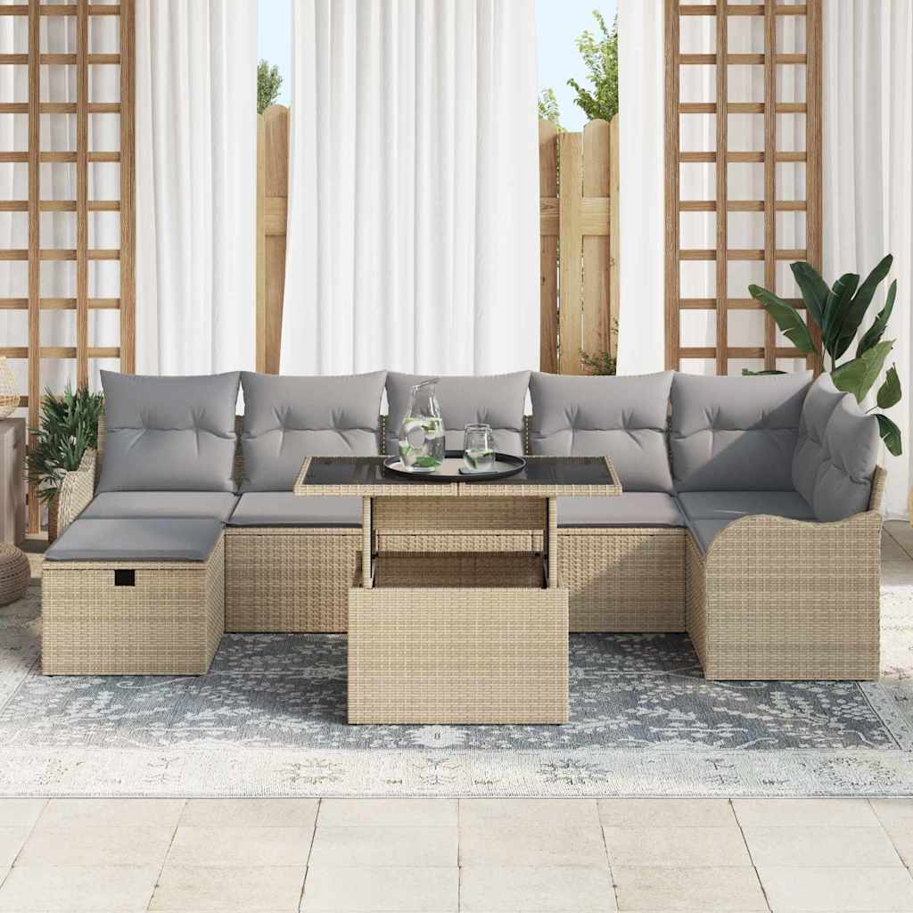 Set Divano da Giardino con cuscino 8 pcs Beige Poly Rattan - homemem39