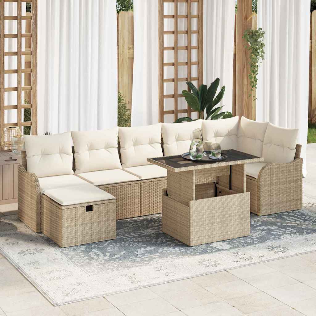 Set Divano da Giardino con cuscino 8 pcs Beige Poly Rattan - homemem39