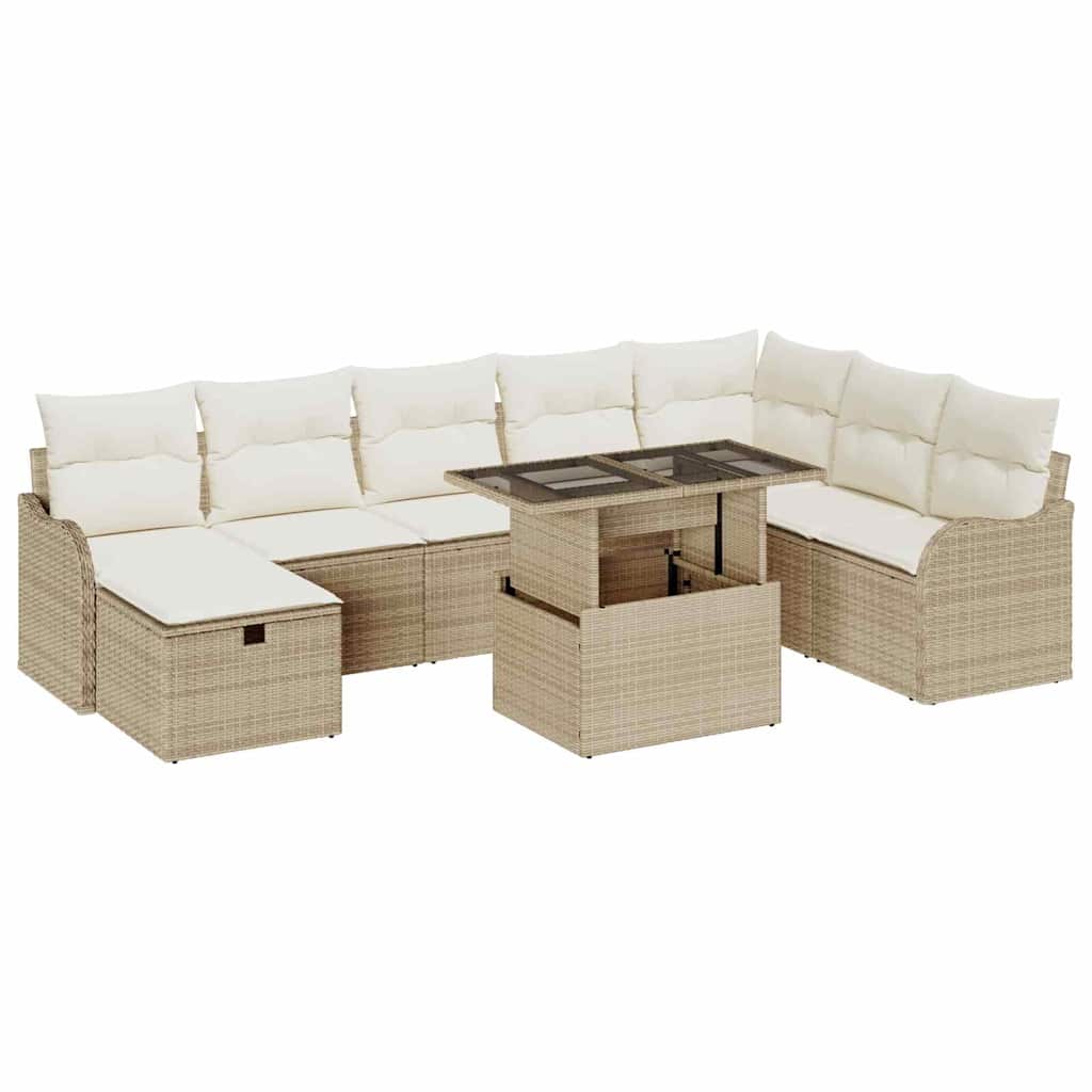 Set Divano da Giardino con cuscino 9 pcs Beige Poly Rattan - homemem39