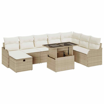 Set Divano da Giardino con cuscino 9 pcs Beige Poly Rattan - homemem39