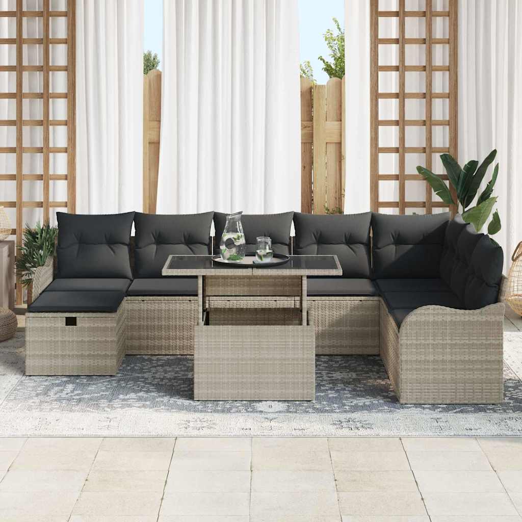 Set Divano da Giardino 9 pcs Grigio chiaro Poly Rattan - homemem39