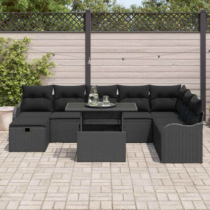 Set Divano da Giardino con cuscino 9 pcs Nero Poly Rattan | homemem39
