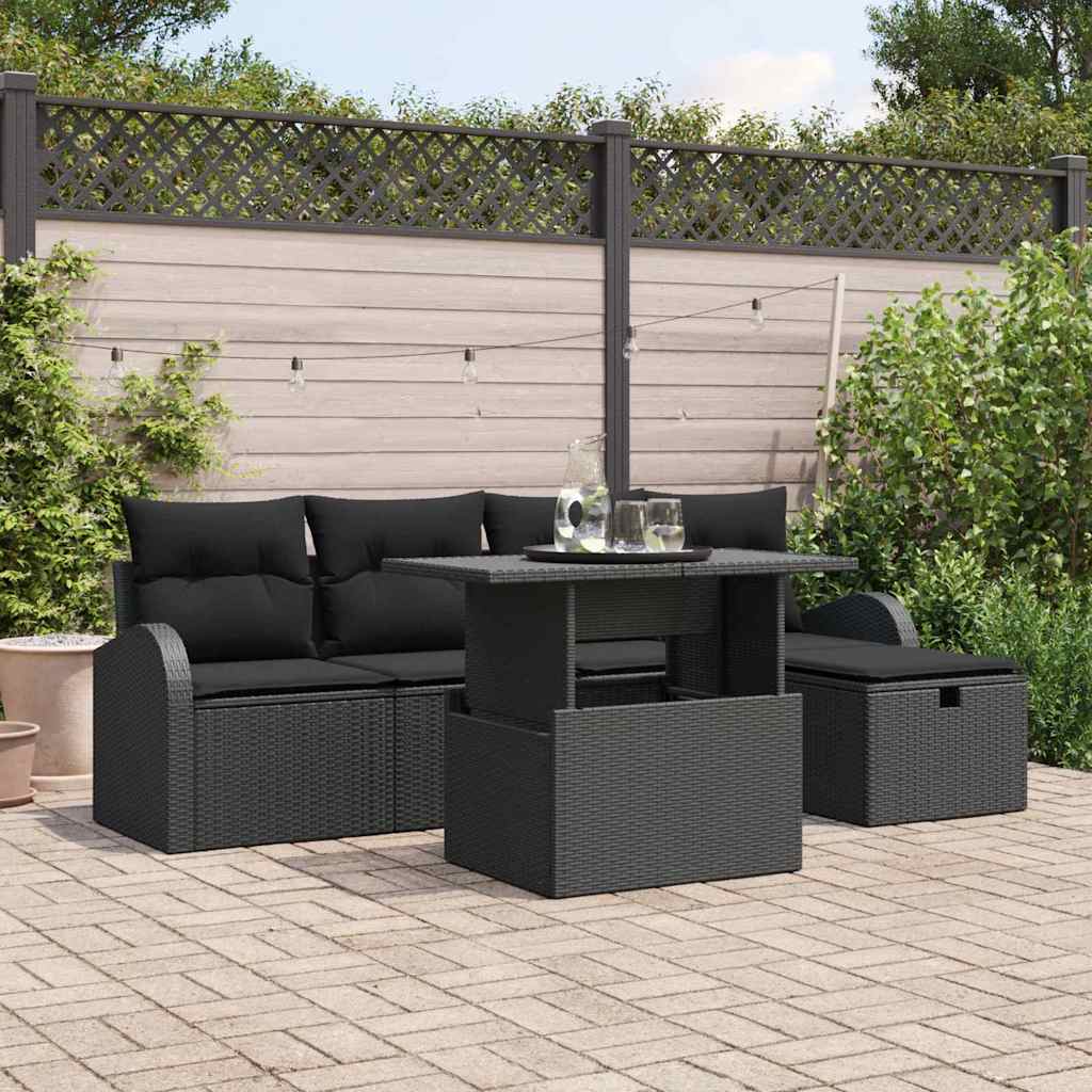 Set Divano da Giardino 6 pz Nero polyrattan | homemem39