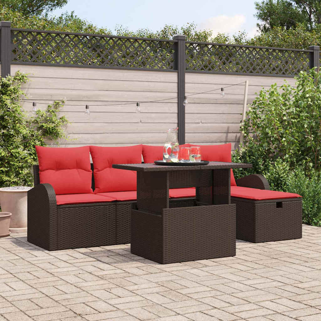 Set Divano da Giardino con cuscino 6 pcs Marrone polyrattan | homemem39