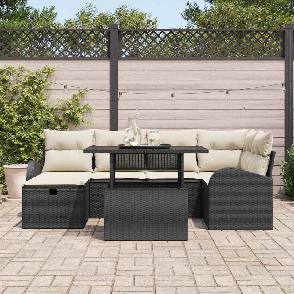 Set Divano da Giardino con cuscino 7 pcs Nero Poly Rattan - homemem39