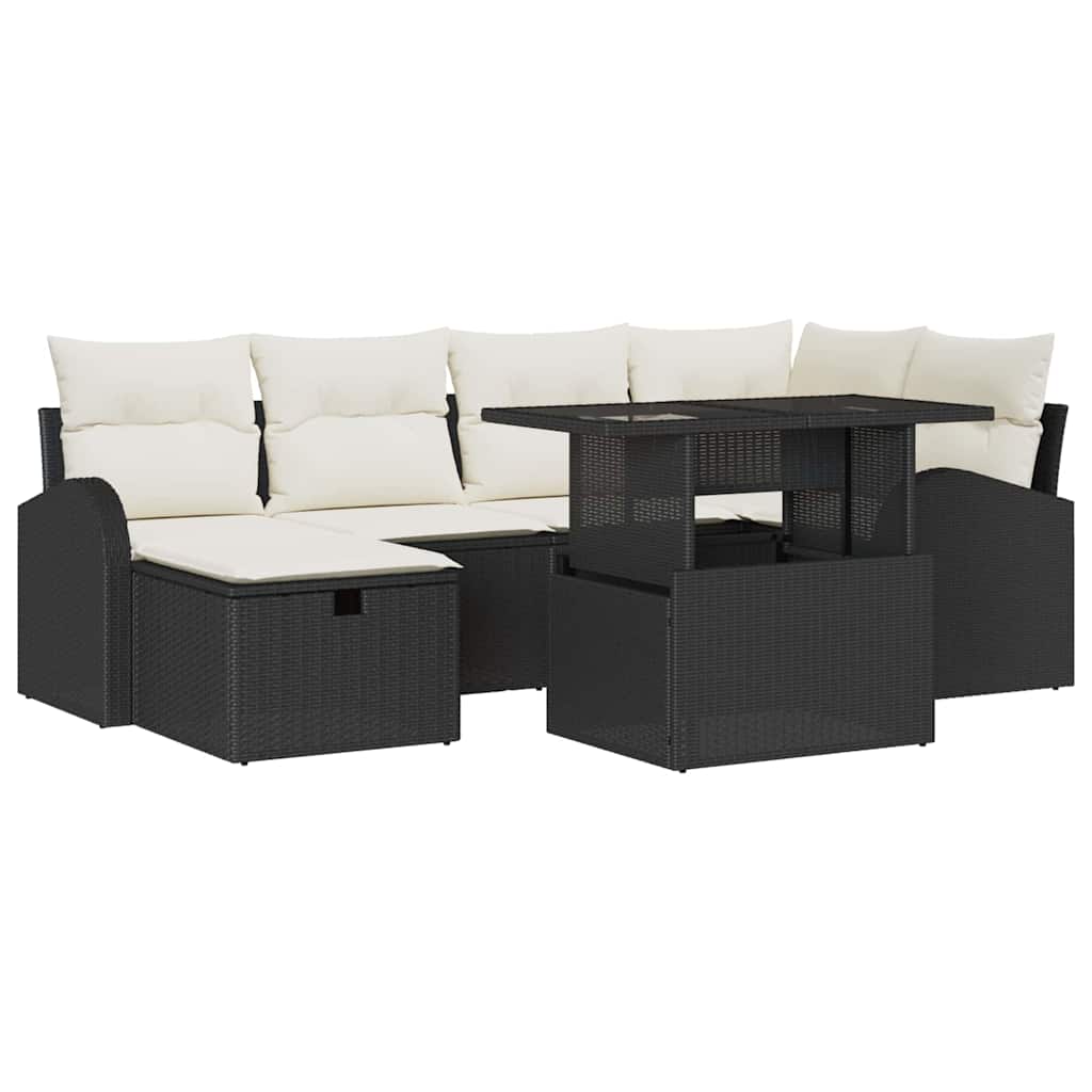 Set Divano da Giardino con cuscino 7 pcs Nero Poly Rattan - homemem39
