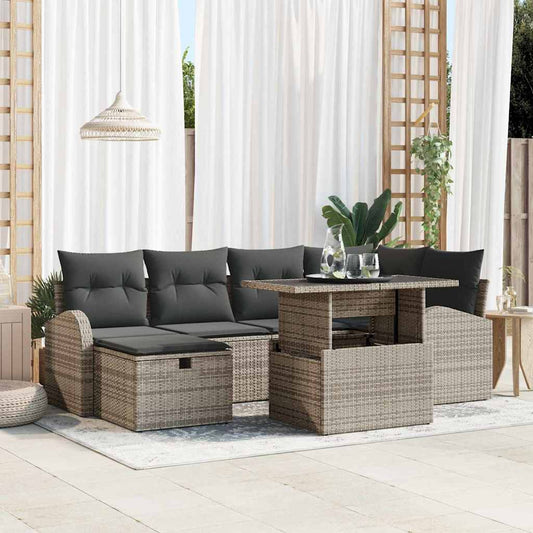 Set Divano da Giardino con cuscino 7 pcs Grigio Poly Rattan