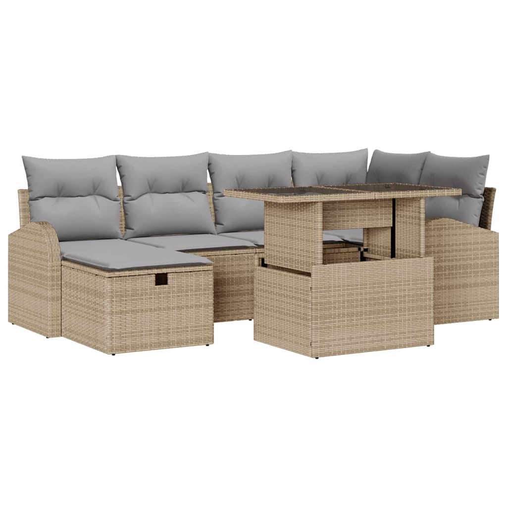 Set Divano da Giardino con cuscino 7 pcs Beige Poly Rattan - homemem39