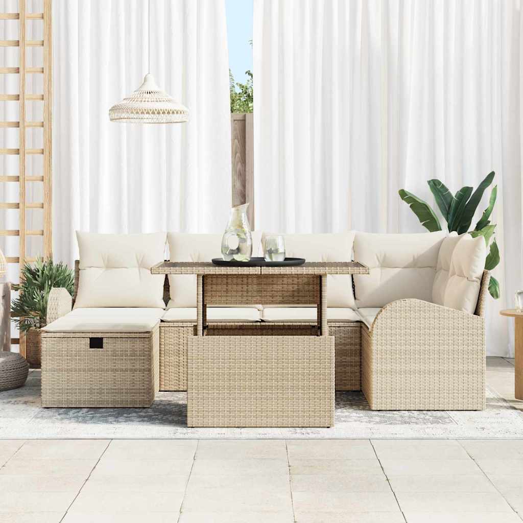 Set Divano da Giardino con cuscino 7 pcs Beige Poly Rattan - homemem39