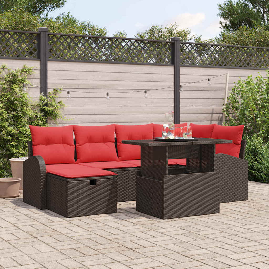 Set Divano da Giardino con cuscino 7 pcs Marrone Poly Rattan | homemem39
