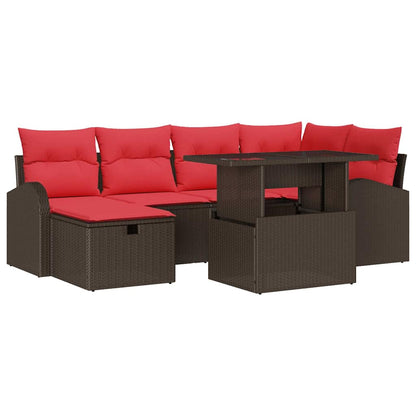 Set Divano da Giardino con cuscino 7 pcs Marrone Poly Rattan | homemem39
