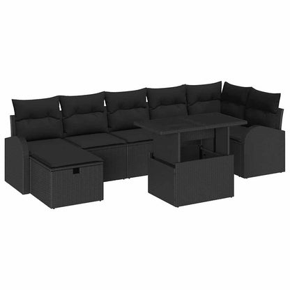 Set Divano da Giardino con cuscino 8 pcs Nero Poly Rattan | homemem39