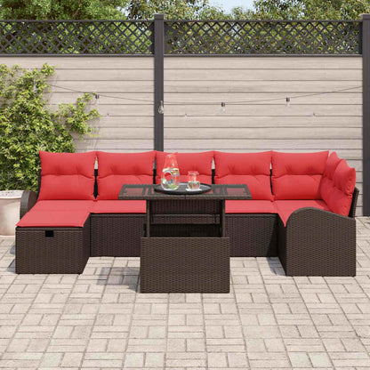 Set Divano da Giardino con cuscino 8 pcs Marrone Poly Rattan