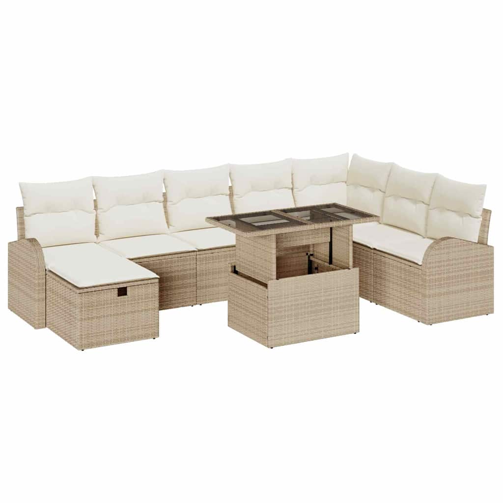 Set Divano da Giardino con cuscino 9 pcs Beige Poly Rattan | homemem39