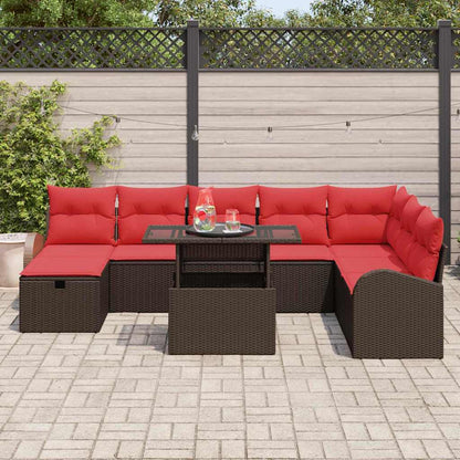 Set Divano da Giardino con cuscino 9 pcs Marrone Poly Rattan