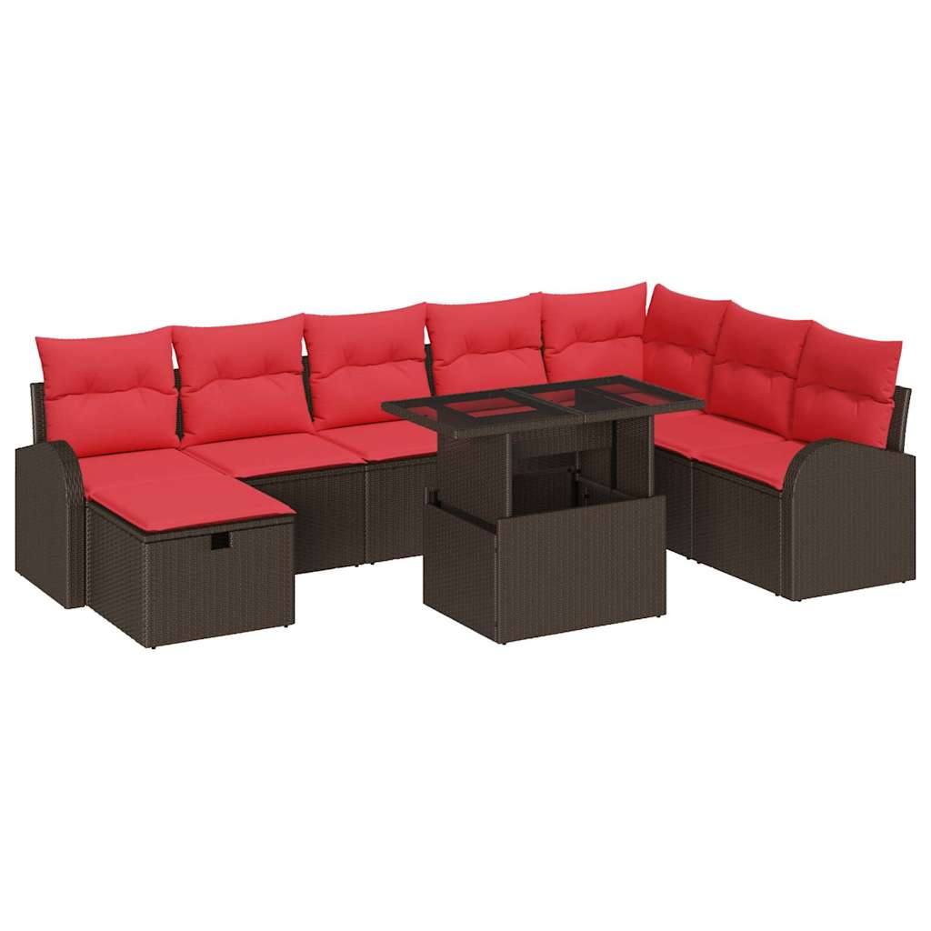 Set Divano da Giardino con cuscino 9 pcs Marrone Poly Rattan | homemem39