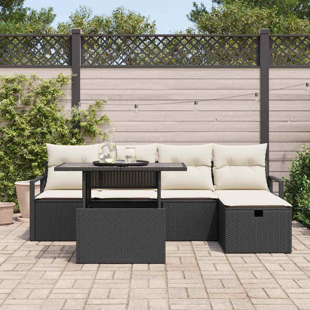 Set Divano da Giardino con cuscino 6 pcs Nero Poly Rattan | homemem39