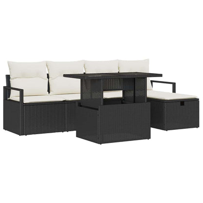 Set Divano da Giardino con cuscino 6 pcs Nero Poly Rattan | homemem39