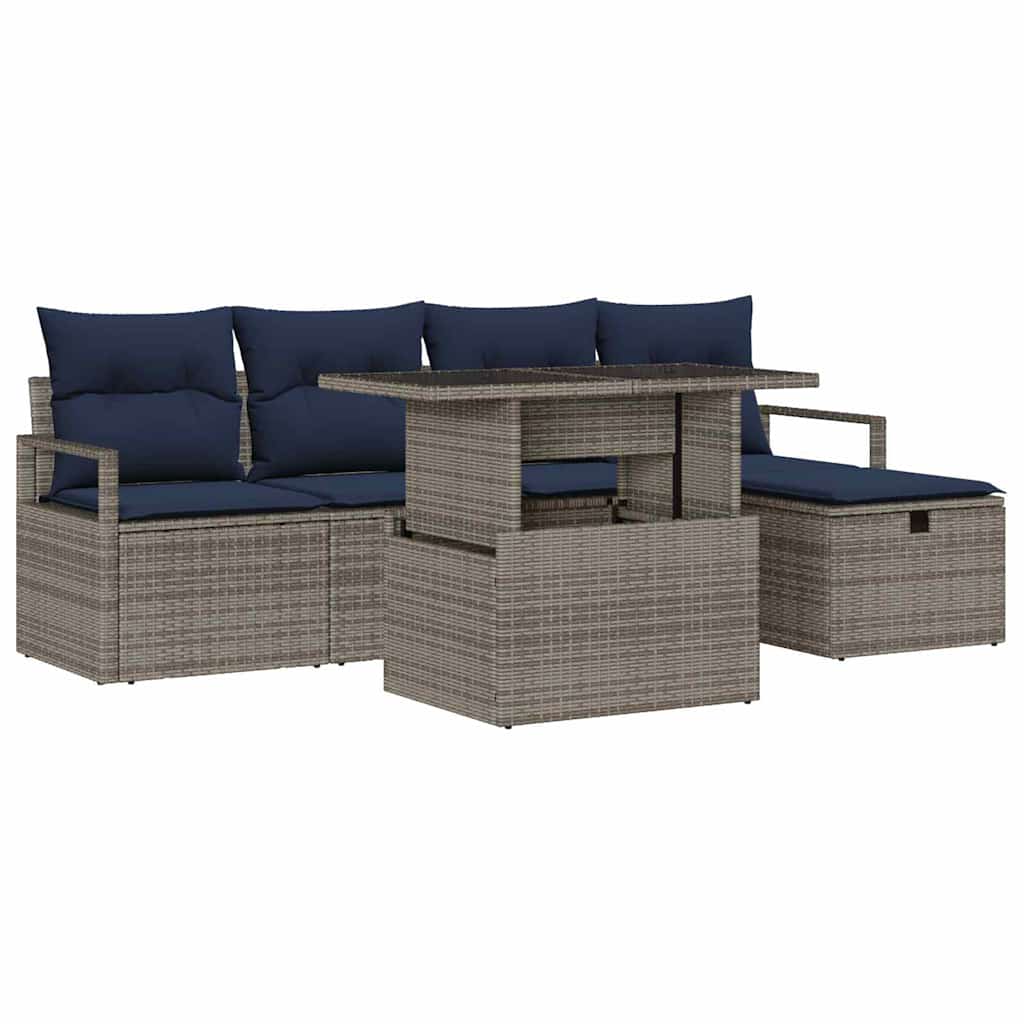 Set Divano da Giardino con cuscino 6 pcs Grigio Poly Rattan