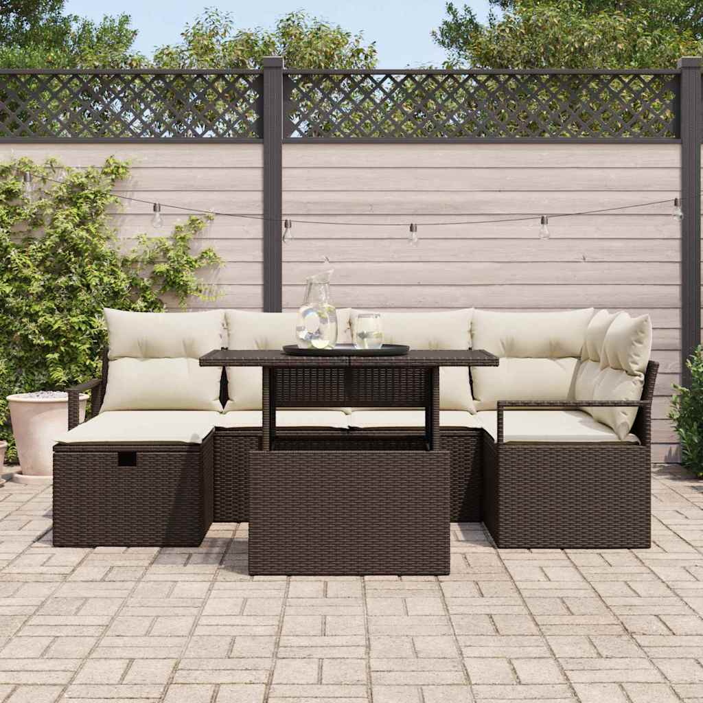 Set Divano da Giardino con cuscino 7 pcs Marrone Poly Rattan