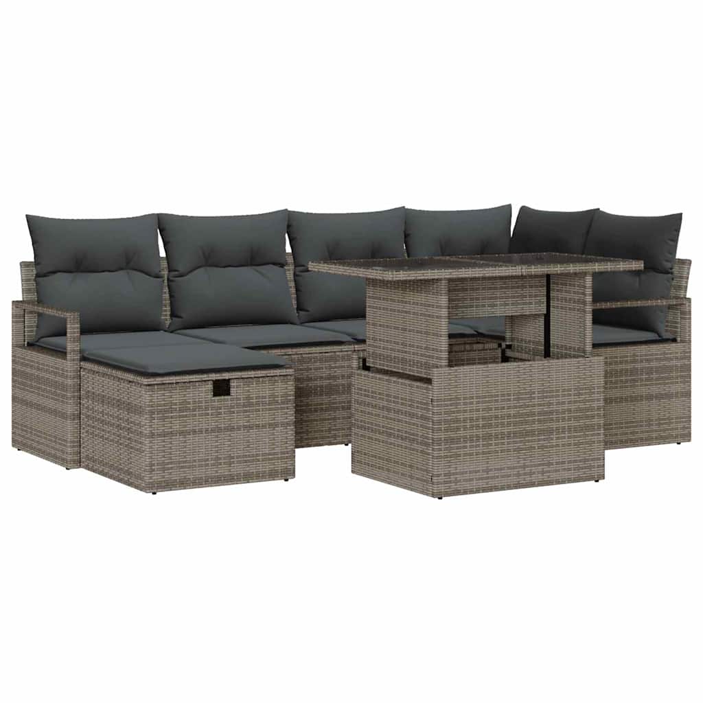 Set Divano da Giardino con cuscino 7 pcs Grigio Poly Rattan