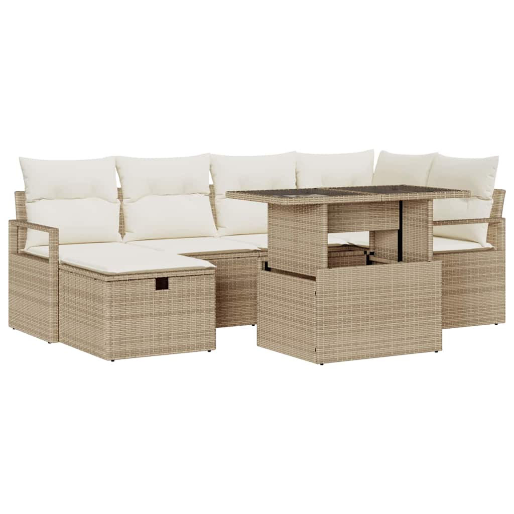 Set Divano da Giardino con cuscino 7 pcs Beige Poly Rattan
