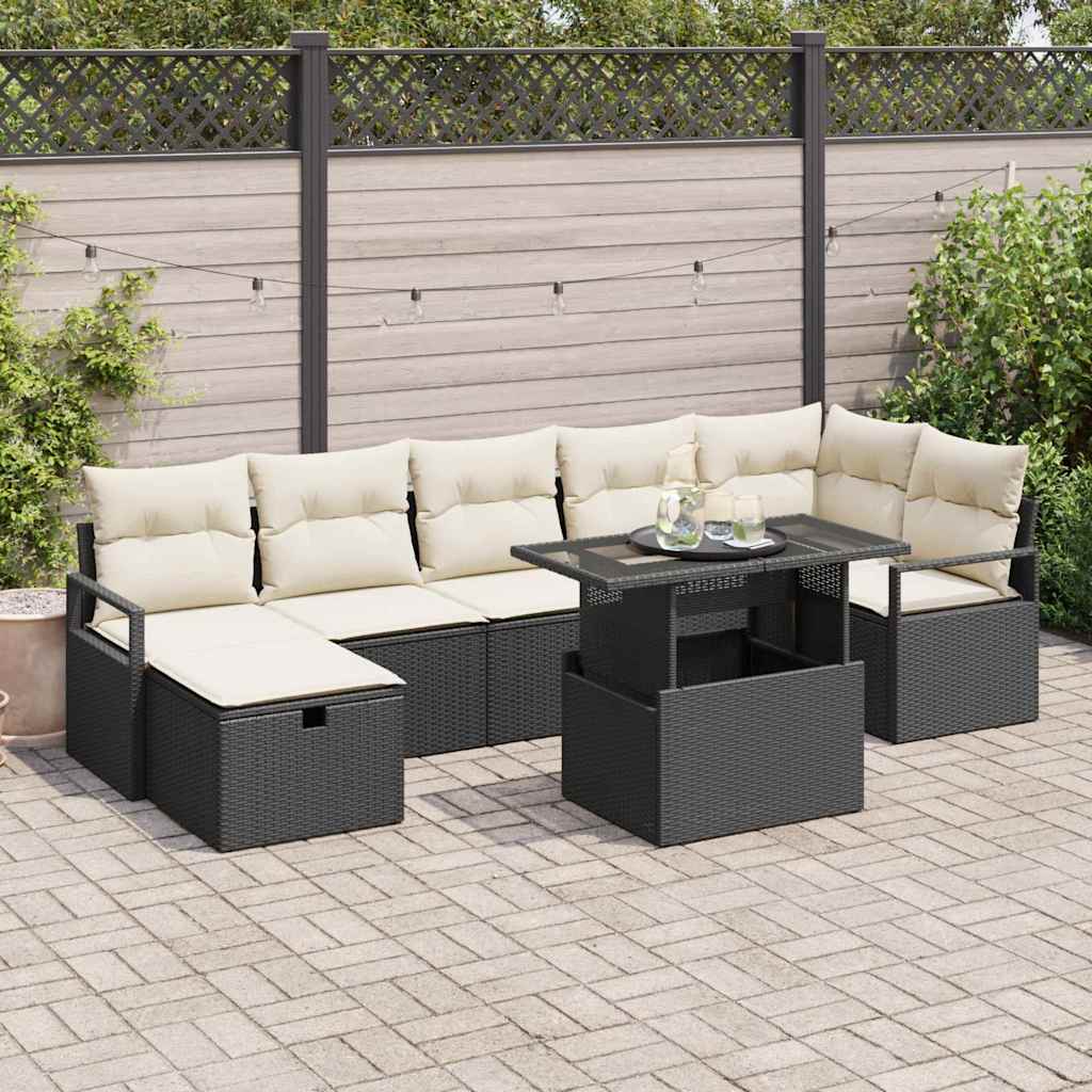 Set Divano da Giardino con cuscino 8 pcs Nero Poly Rattan