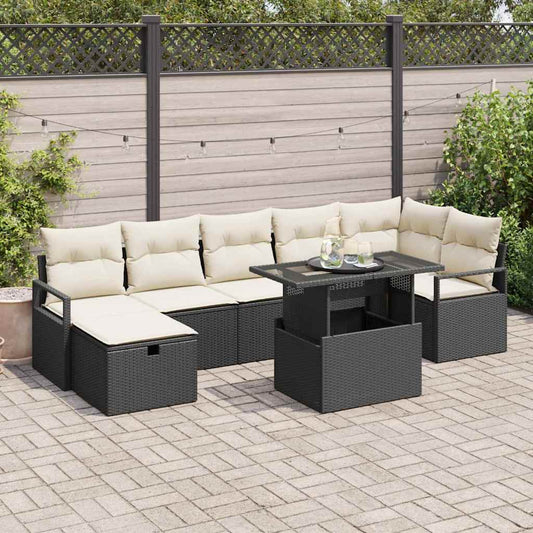 Set Divano da Giardino con cuscino 8 pcs Nero Poly Rattan | homemem39