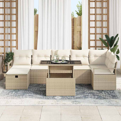 Set Divano da Giardino con cuscino 8 pcs Beige Poly Rattan | homemem39