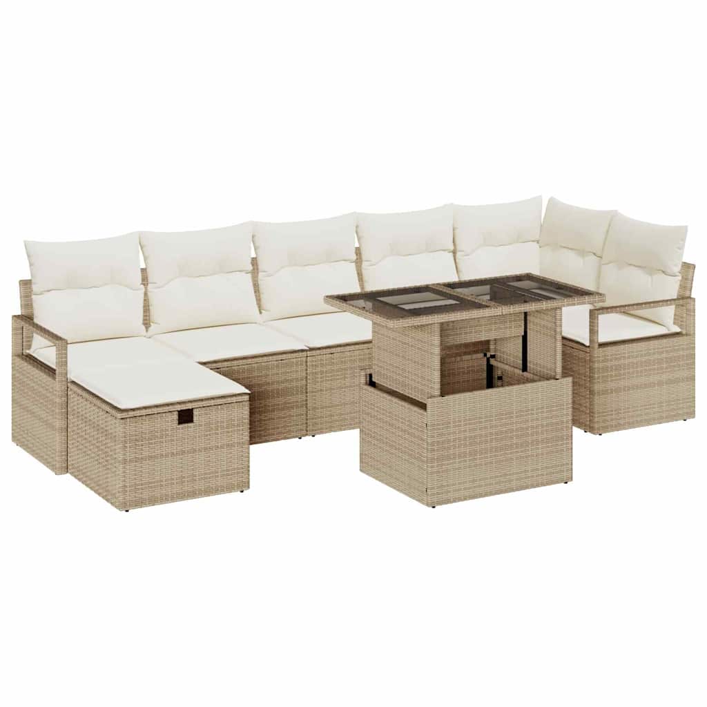Set Divano da Giardino con cuscino 8 pcs Beige Poly Rattan | homemem39
