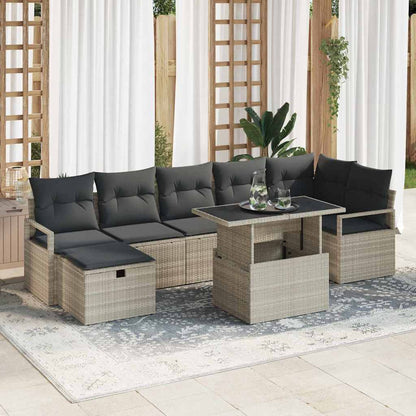Set Divano da Giardino 8 pcs Grigio chiaro Poly Rattan