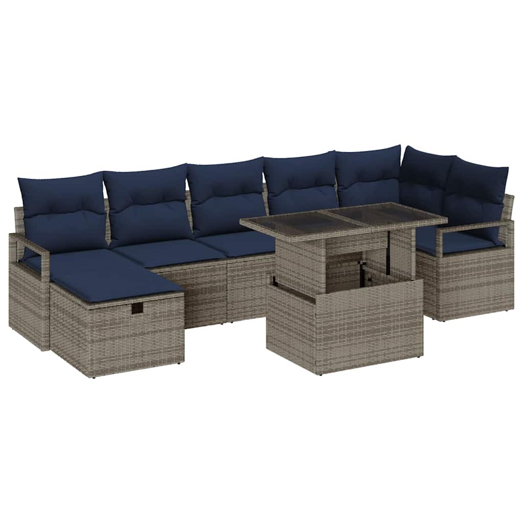 Set Divano da Giardino con cuscino 8 pcs Grigio Poly Rattan | homemem39