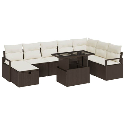 Set Divano da Giardino con cuscino 9 pcs Marrone Poly Rattan