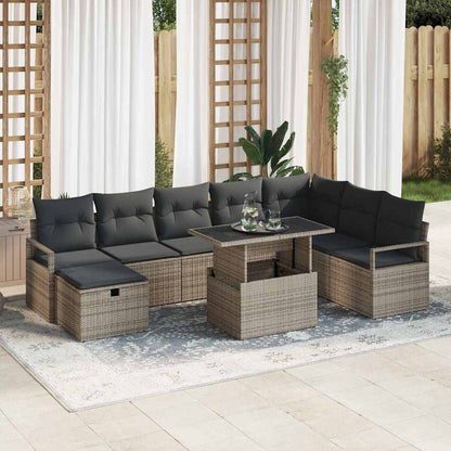 Set Divano da Giardino con cuscino 9 pcs Grigio Poly Rattan