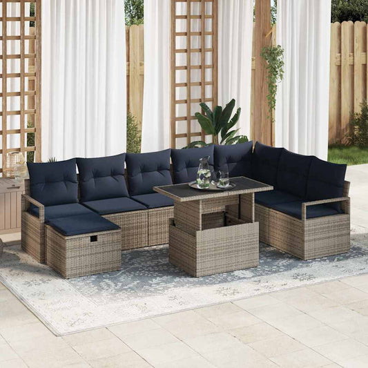 Set Divano da Giardino con cuscino 9 pcs Grigio Poly Rattan | homemem39