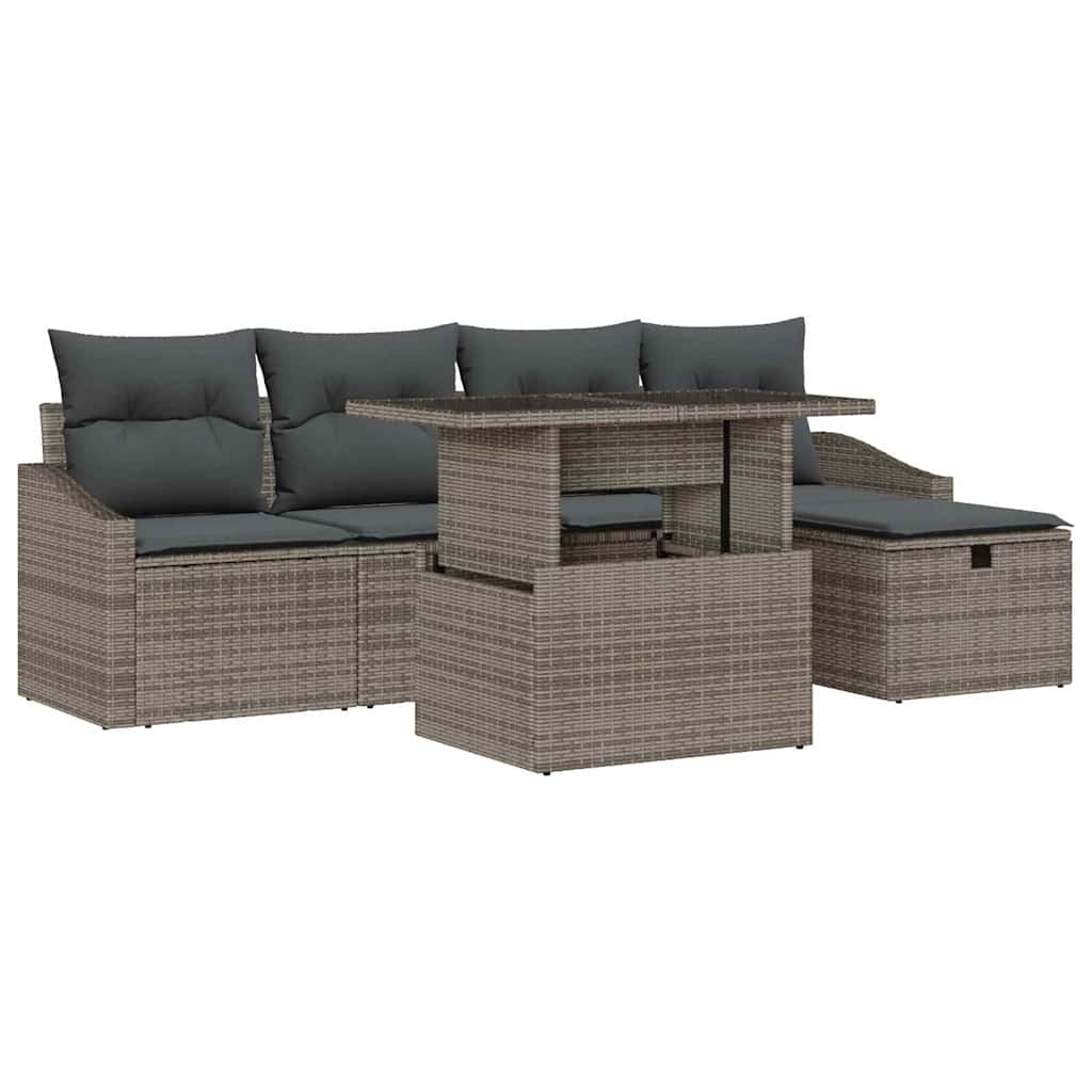 Set Divano da Giardino con cuscino 6 pcs Grigio Poly Rattan
