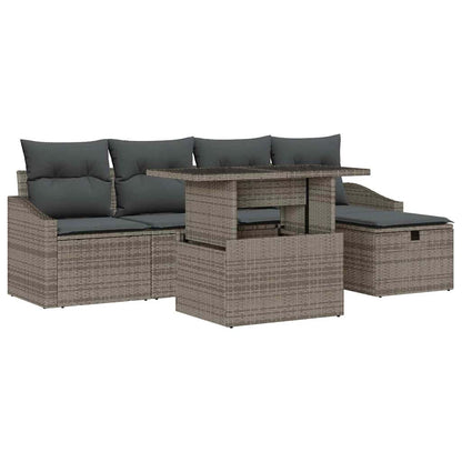 Set Divano da Giardino con cuscino 6 pcs Grigio Poly Rattan